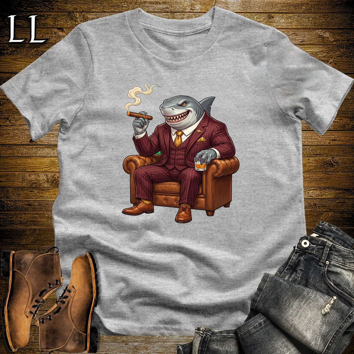 Cigar Lounge Megalodon T-Shirt Sport Grey | Shark Cigar Gift