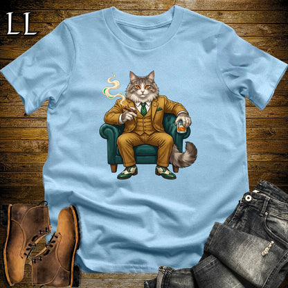 Cigar Lounge Norwegian Forest Cat T-Shirt Light Blue | Cat Cigar Gift