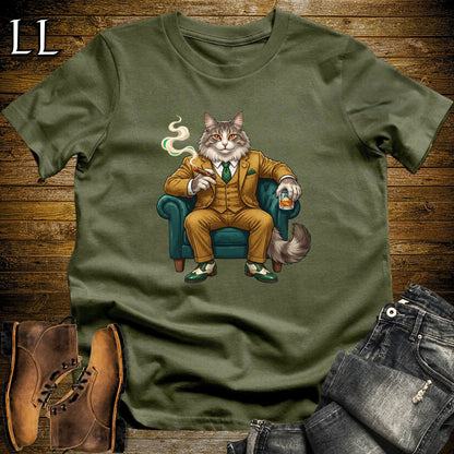 Cigar Lounge Norwegian Forest Cat T-Shirt Military Green | Cat Cigar Gift