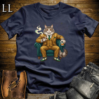 Cigar Lounge Norwegian Forest Cat T-Shirt Navy | Cat Cigar Gift