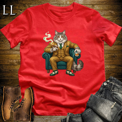 Cigar Lounge Norwegian Forest Cat T-Shirt Red | Cat Cigar Gift
