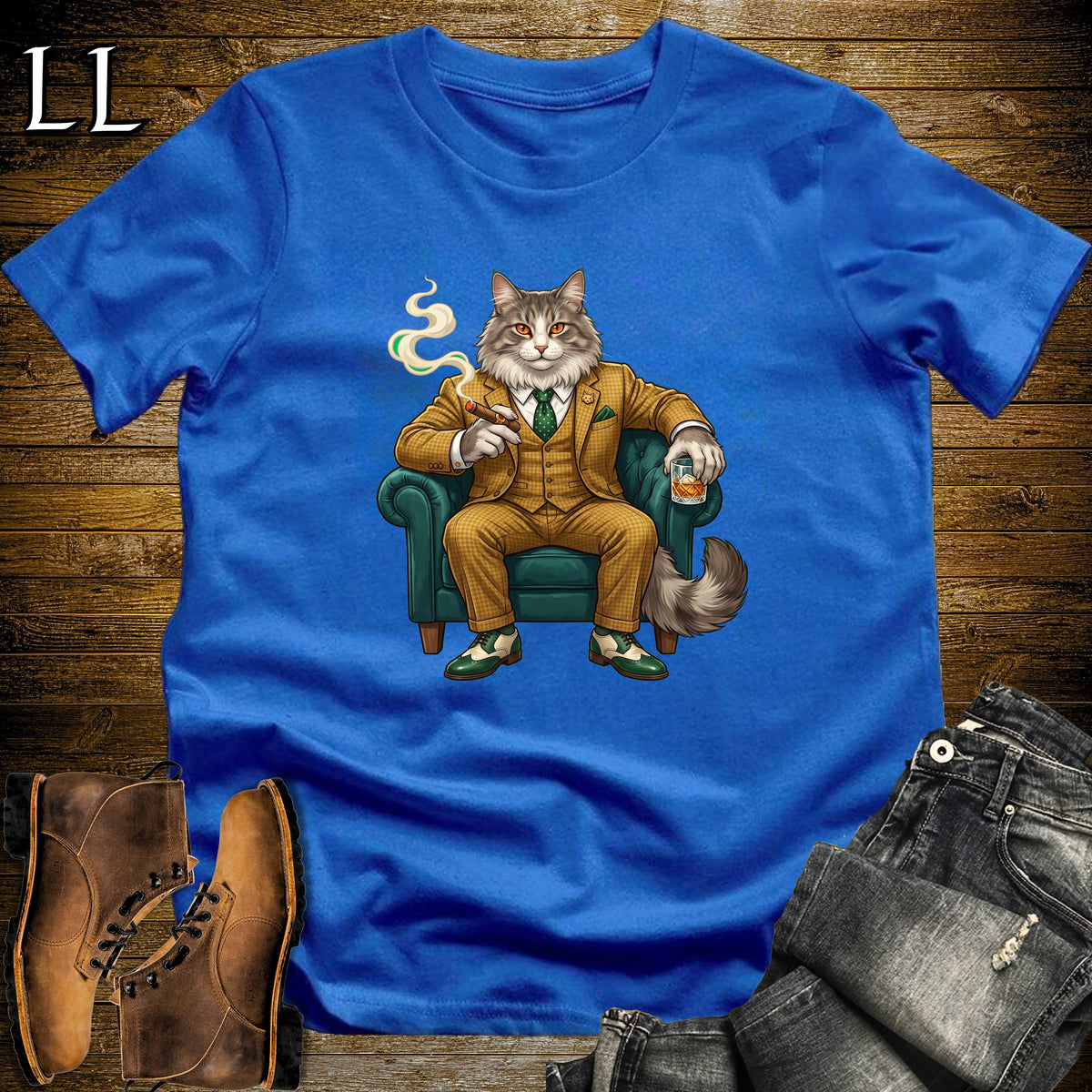 Cigar Lounge Norwegian Forest Cat T-Shirt Royal Blue | Cat Cigar Gift