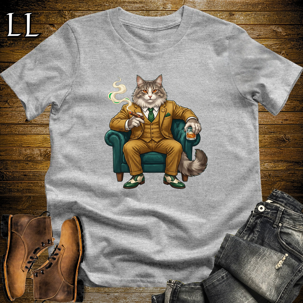 Cigar Lounge Norwegian Forest Cat T-Shirt Sport Grey | Cat Cigar Gift