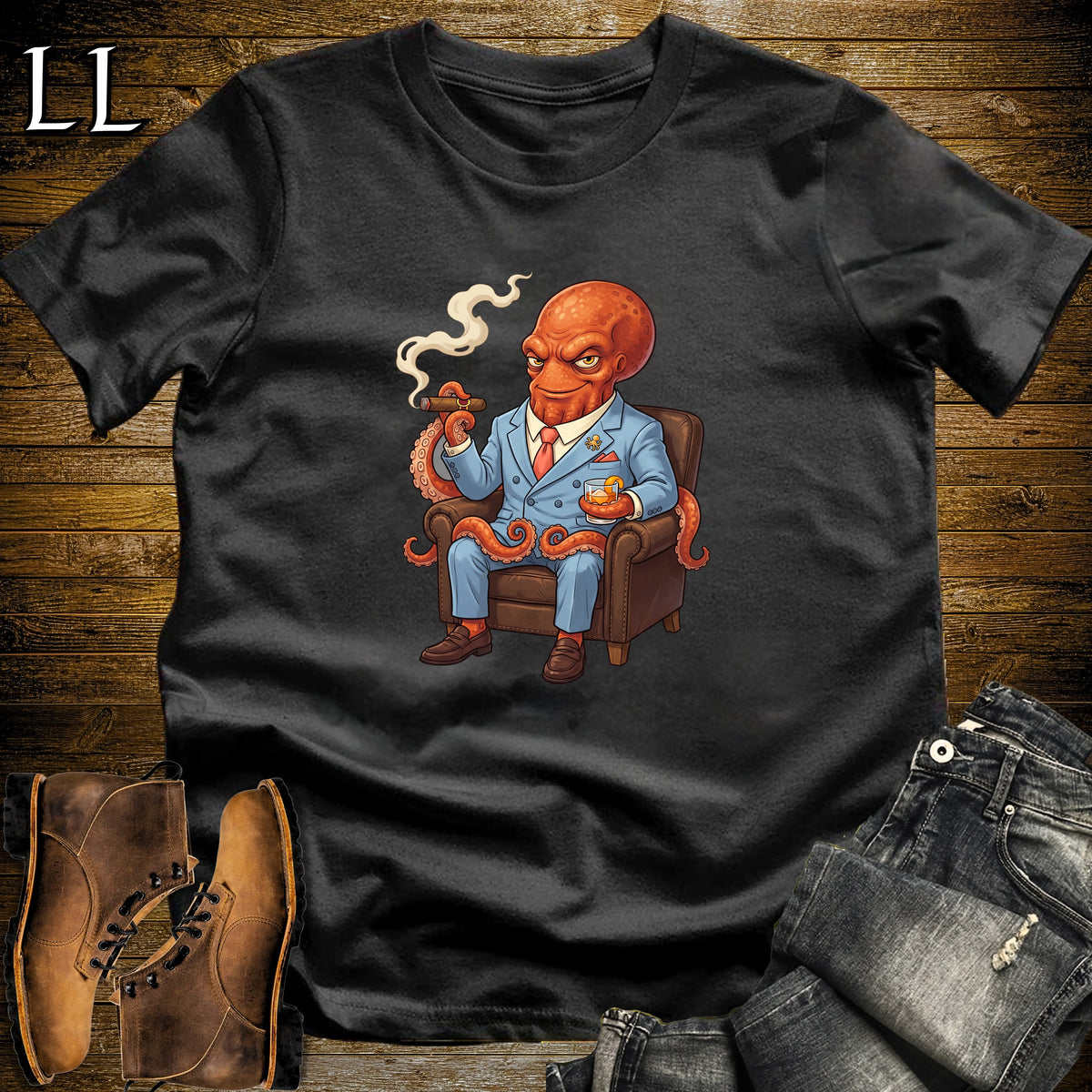 Cigar Lounge Octopus T-Shirt Black | Beach Cigar Gift