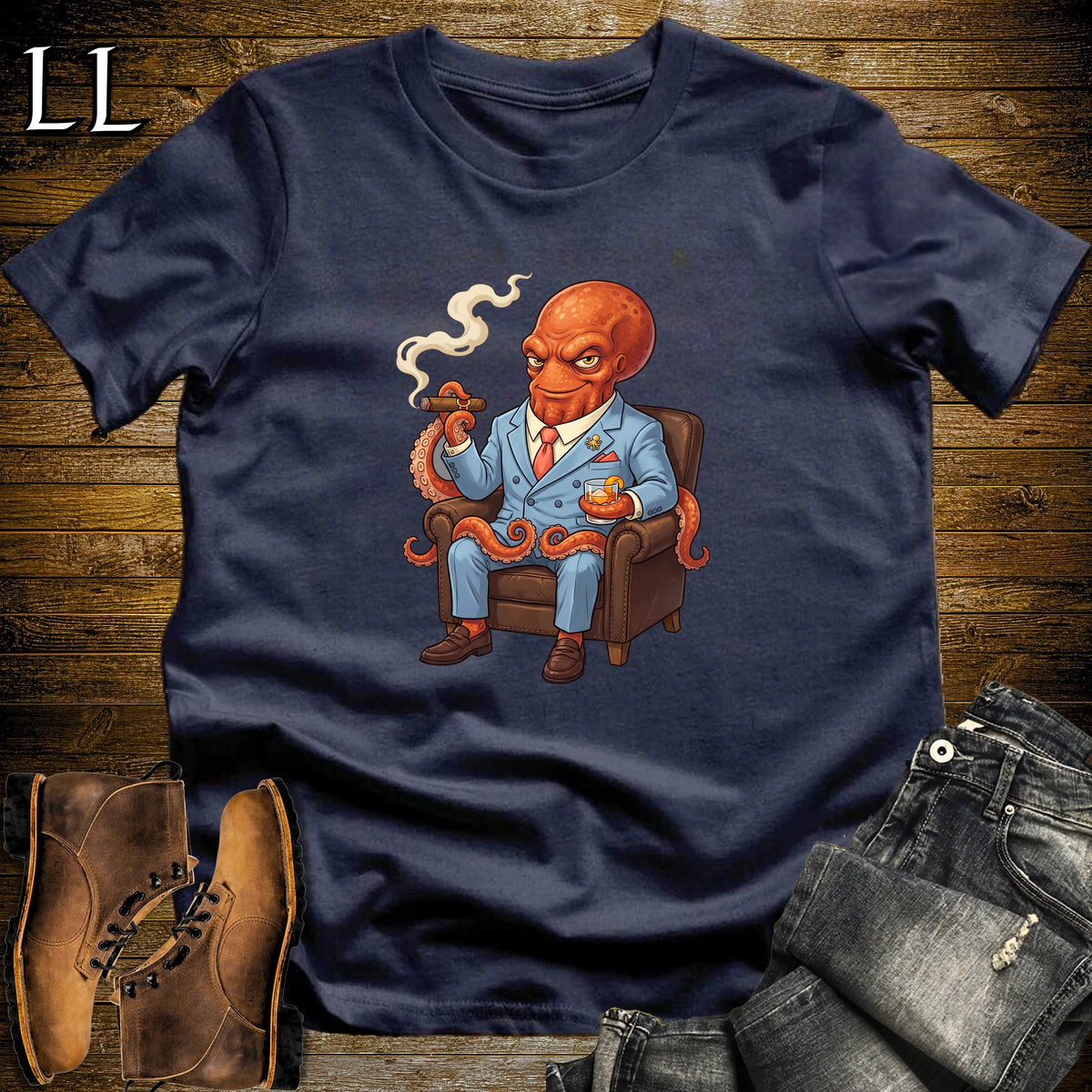 Cigar Lounge Octopus T-Shirt Navy | Beach Cigar Gift