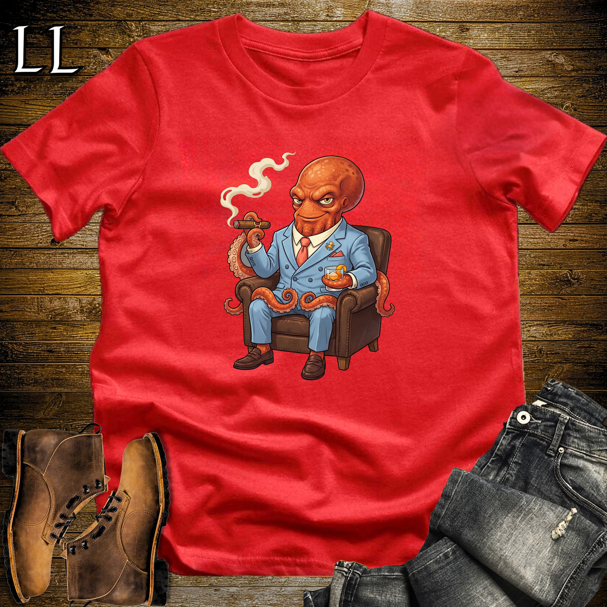 Cigar Lounge Octopus T-Shirt Red | Beach Cigar Gift