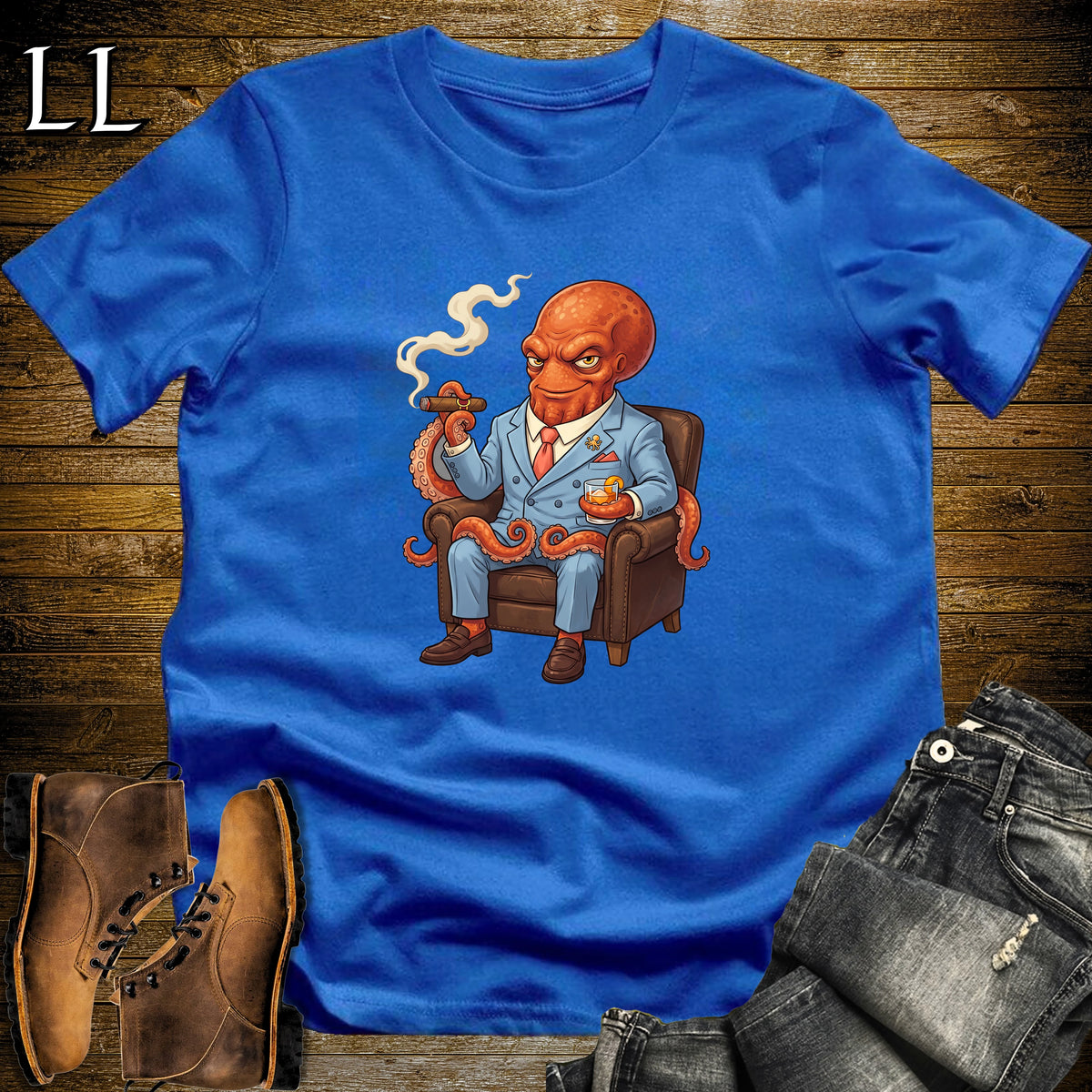 Cigar Lounge Octopus T-Shirt Royal Blue | Beach Cigar Gift
