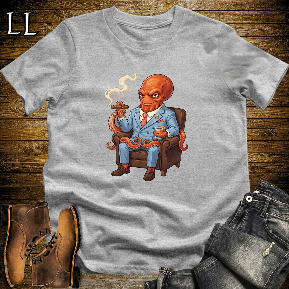 Cigar Lounge Octopus T-Shirt Sport Grey | Beach Cigar Gift