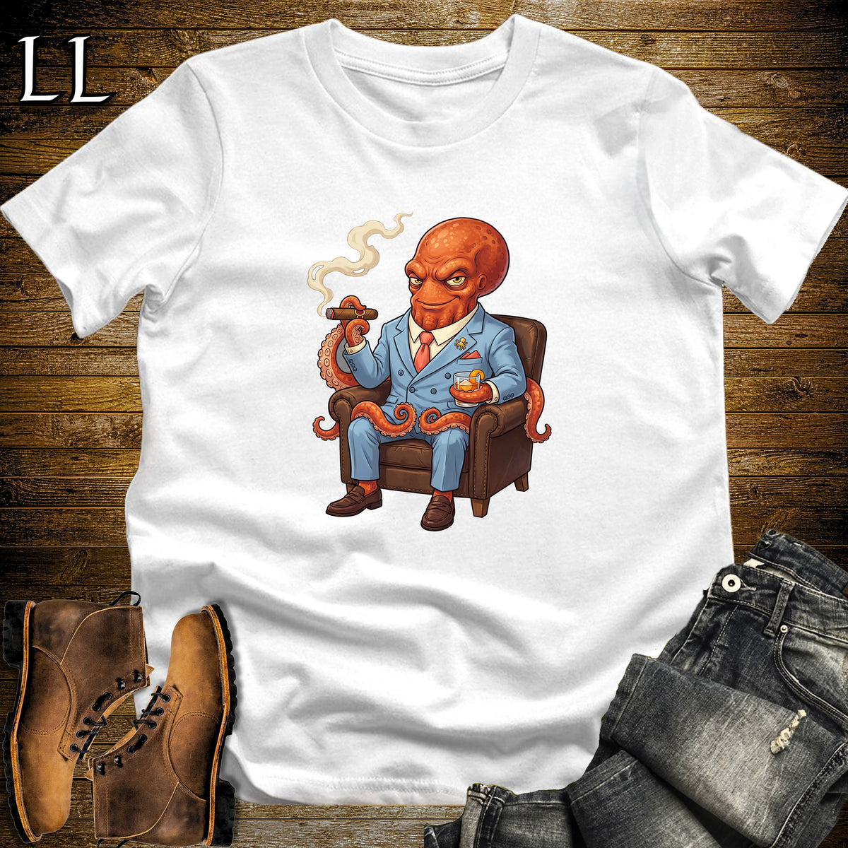 Cigar Lounge Octopus T-Shirt White | Beach Cigar Gift