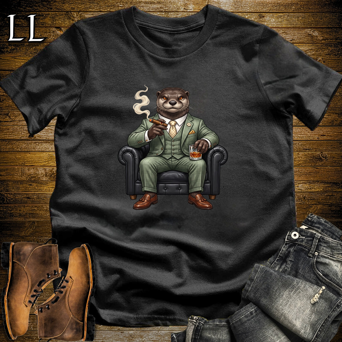 Cigar Lounge Otter T-Shirt Black | Animal Cigar Gift