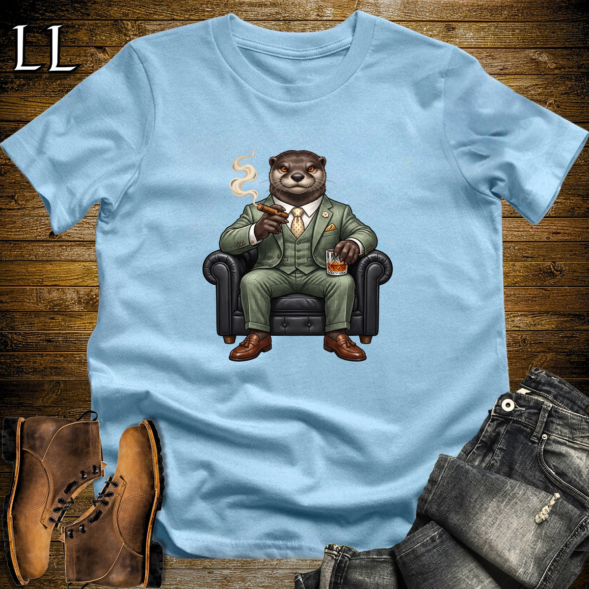 Cigar Lounge Otter T-Shirt Light Blue | Animal Cigar Gift
