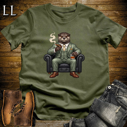 Cigar Lounge Otter T-Shirt Military Green | Animal Cigar Gift