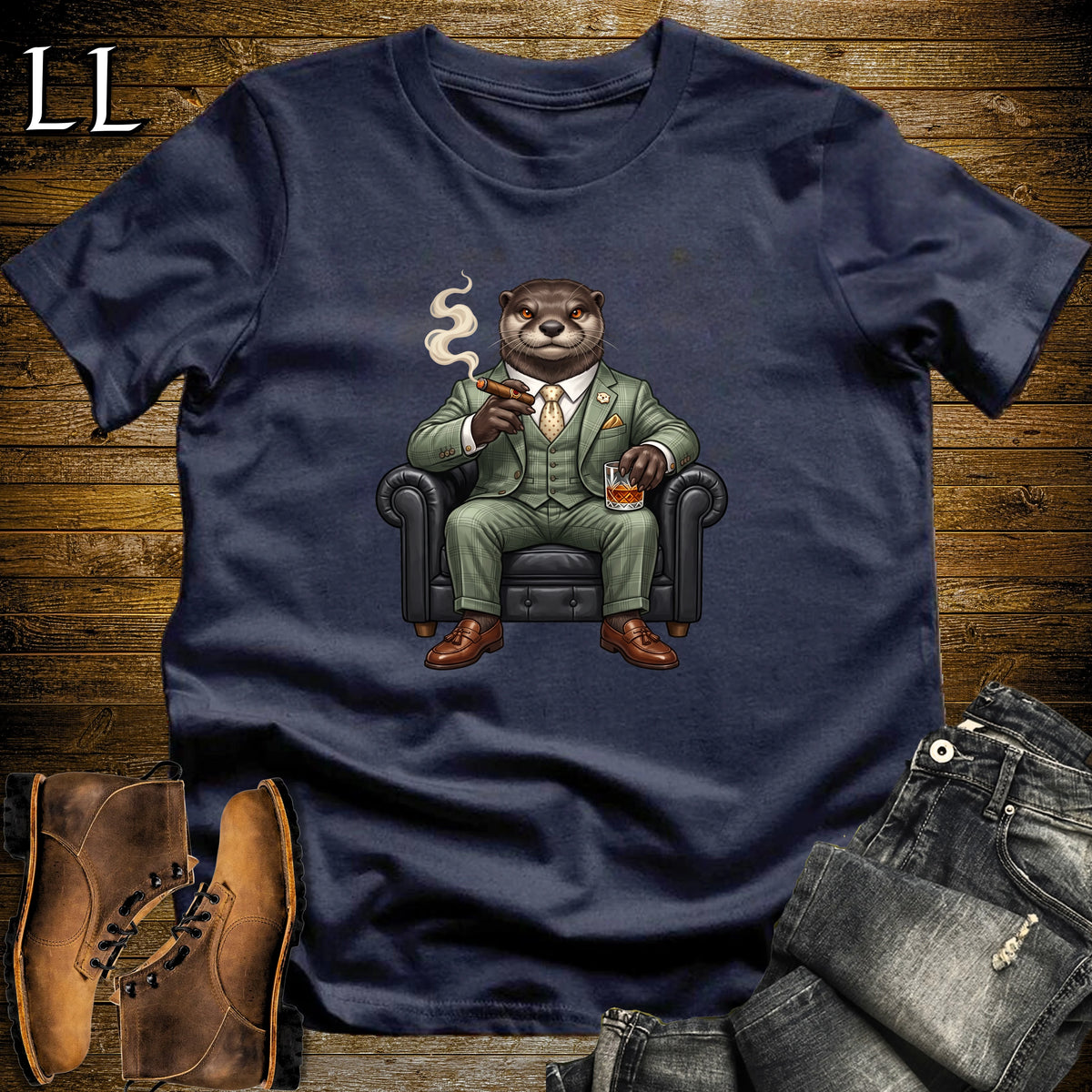 Cigar Lounge Otter T-Shirt Navy | Animal Cigar Gift