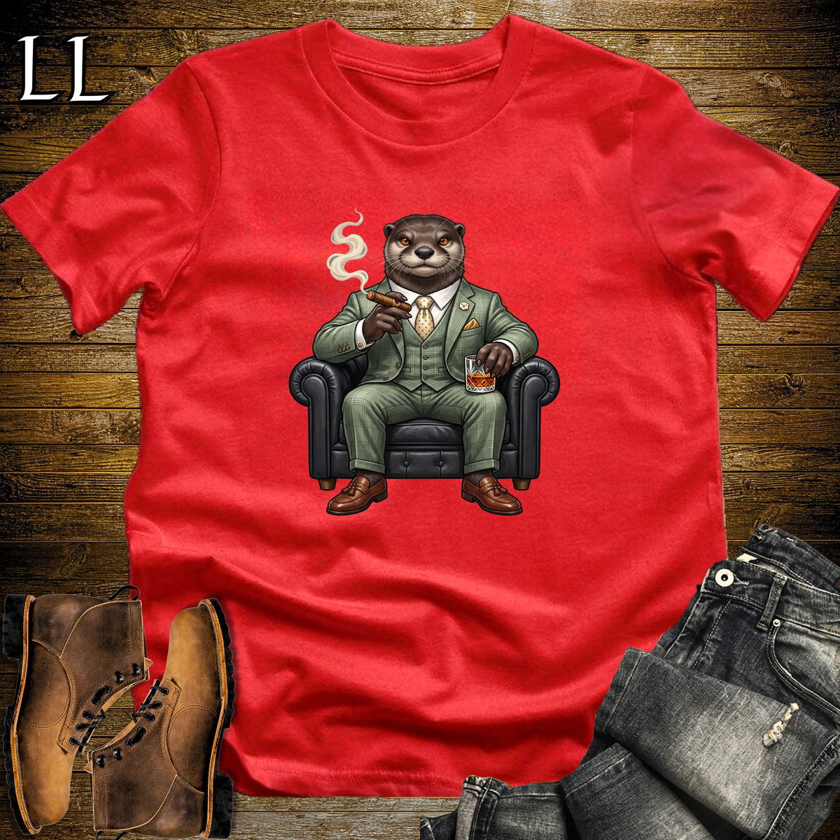 Cigar Lounge Otter T-Shirt Red | Animal Cigar Gift