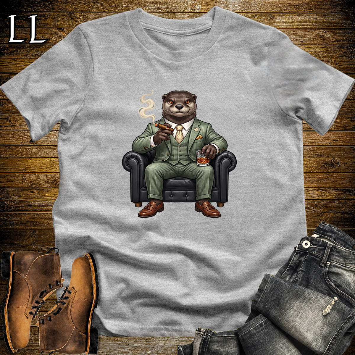 Cigar Lounge Otter T-Shirt Sport Grey | Animal Cigar Gift