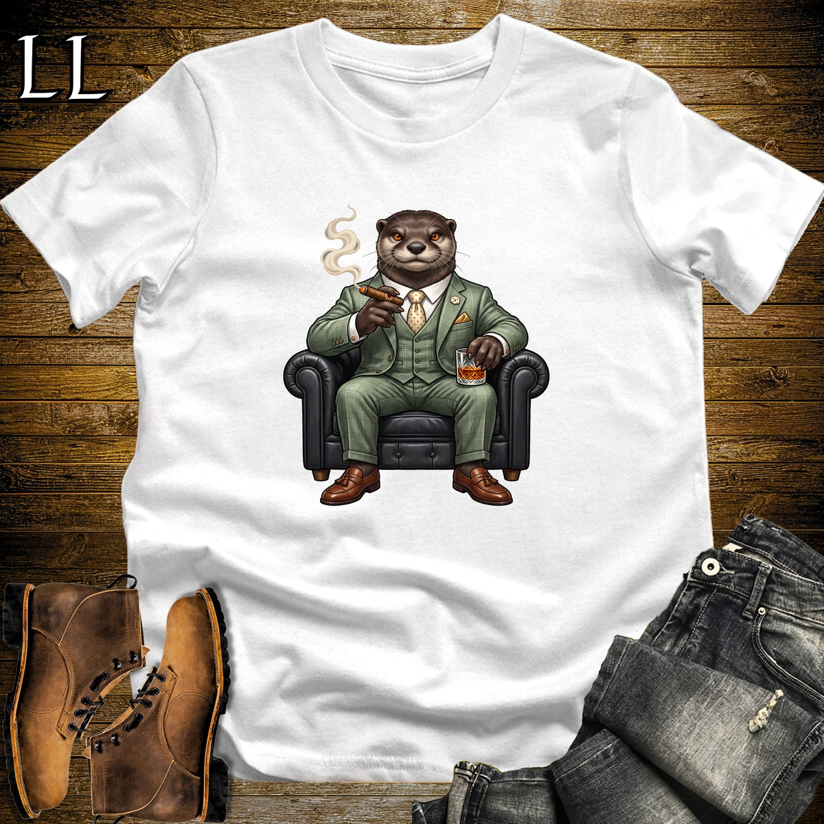 Cigar Lounge Otter T-Shirt White | Animal Cigar Gift