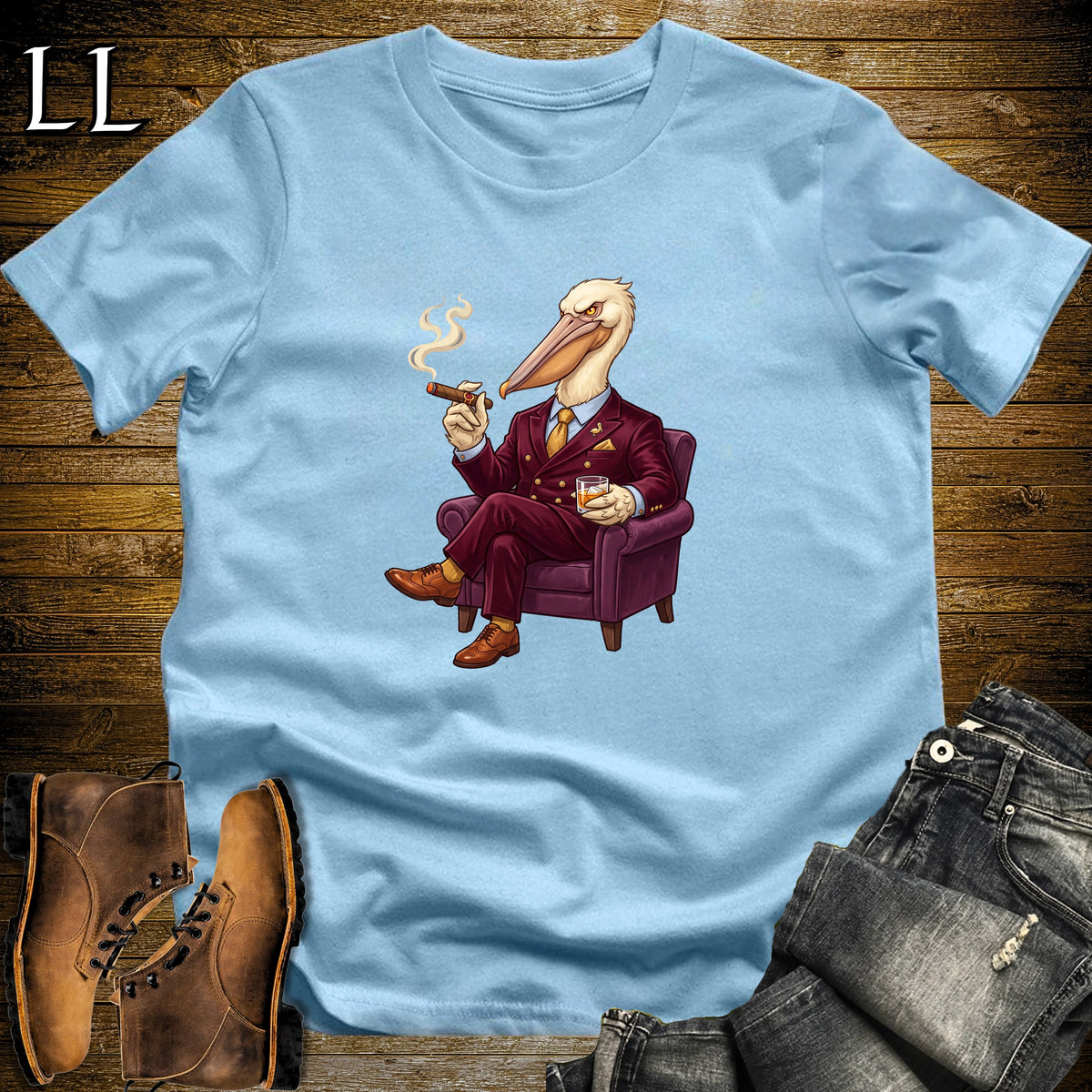 Cigar Lounge Pelican T-Shirt Light Blue | Bird Lover Cigar Gift
