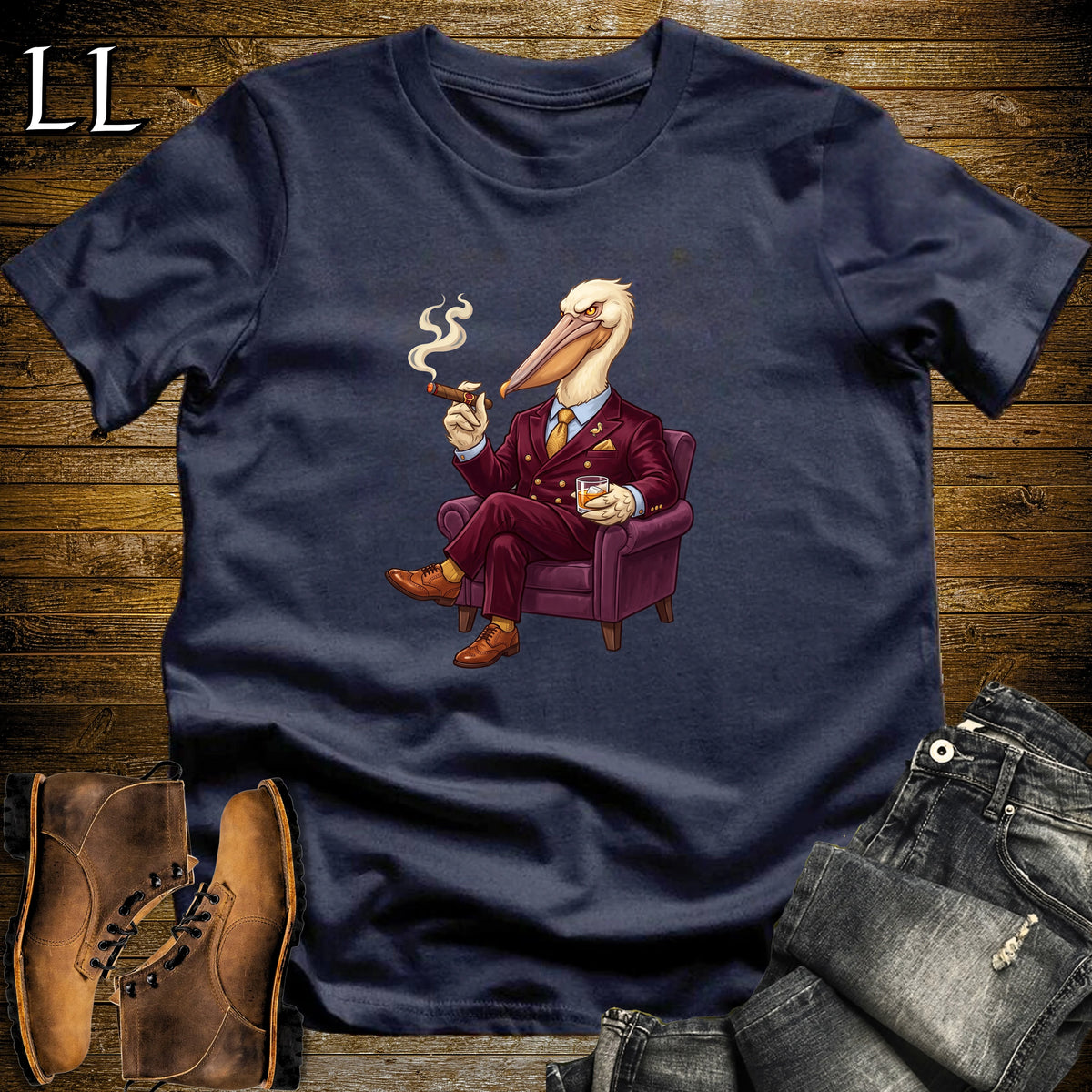 Cigar Lounge Pelican T-Shirt Navy | Bird Lover Cigar Gift
