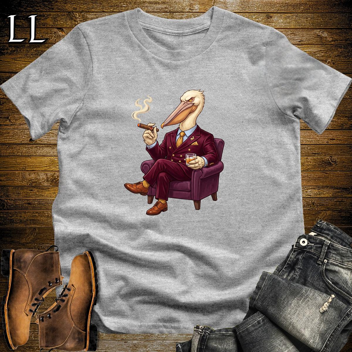 Cigar Lounge Pelican T-Shirt Sport Grey | Bird Lover Cigar Gift