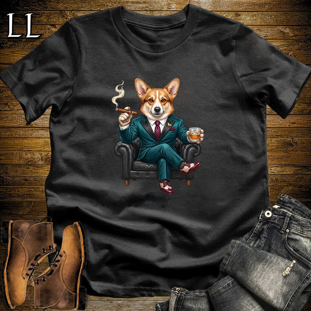 Cigar Lounge Pembroke Welsh Corgi T-Shirt Black | Dog Cigar Gift