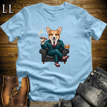 Cigar Lounge Pembroke Welsh Corgi T-Shirt Light Blue | Dog Cigar Gift