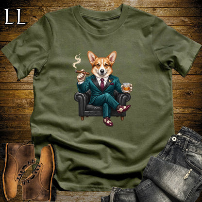 Cigar Lounge Pembroke Welsh Corgi T-Shirt Military Green | Dog Cigar Gift
