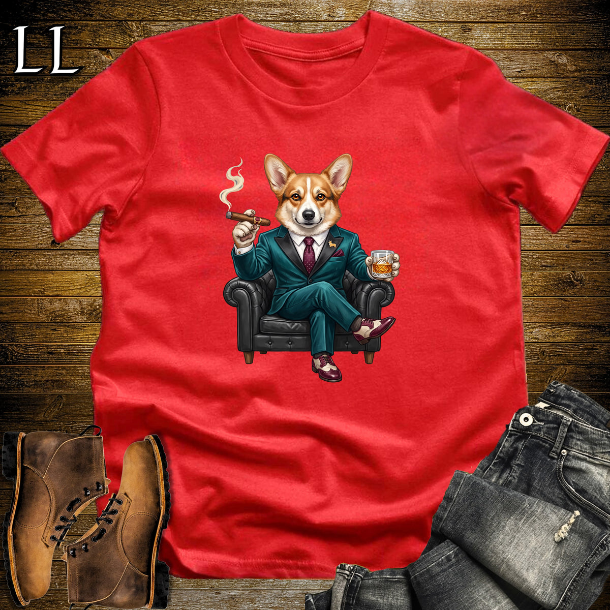 Cigar Lounge Pembroke Welsh Corgi T-Shirt Red | Dog Cigar Gift