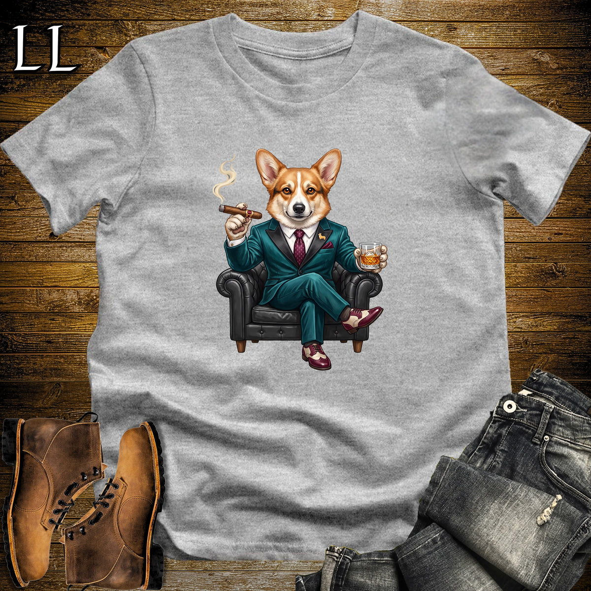 Cigar Lounge Pembroke Welsh Corgi T-Shirt Sport Grey | Dog Cigar Gift