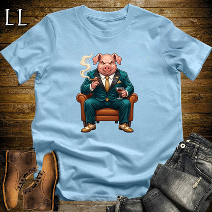 Cigar Lounge Pig T-Shirt Light Blue | Farm Animal Cigar Gift