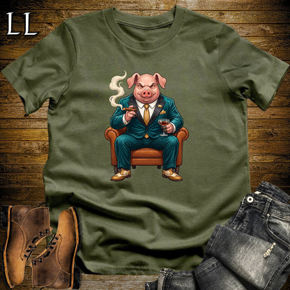Cigar Lounge Pig T-Shirt Military Green | Farm Animal Cigar Gift