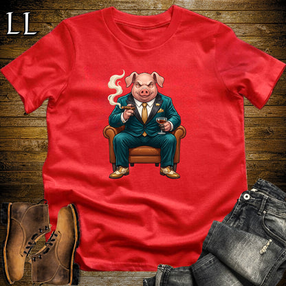 Cigar Lounge Pig T-Shirt Red | Farm Animal Cigar Gift