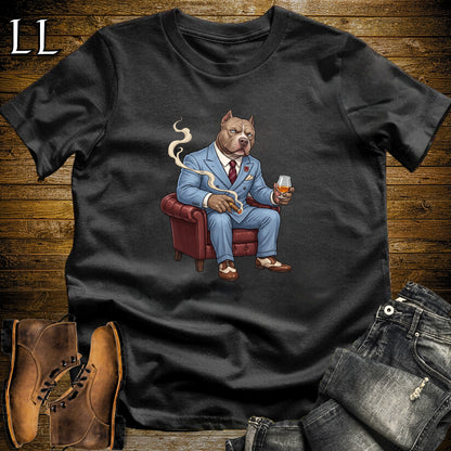 Cigar Lounge Pit Bull T-Shirt Black | Dog Lover Cigar Gift
