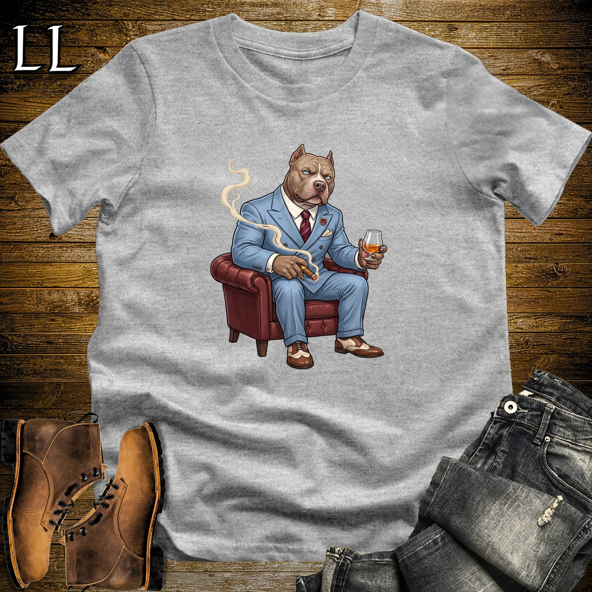 Cigar Lounge Pit Bull T-Shirt Sport Grey | Dog Lover Cigar Gift