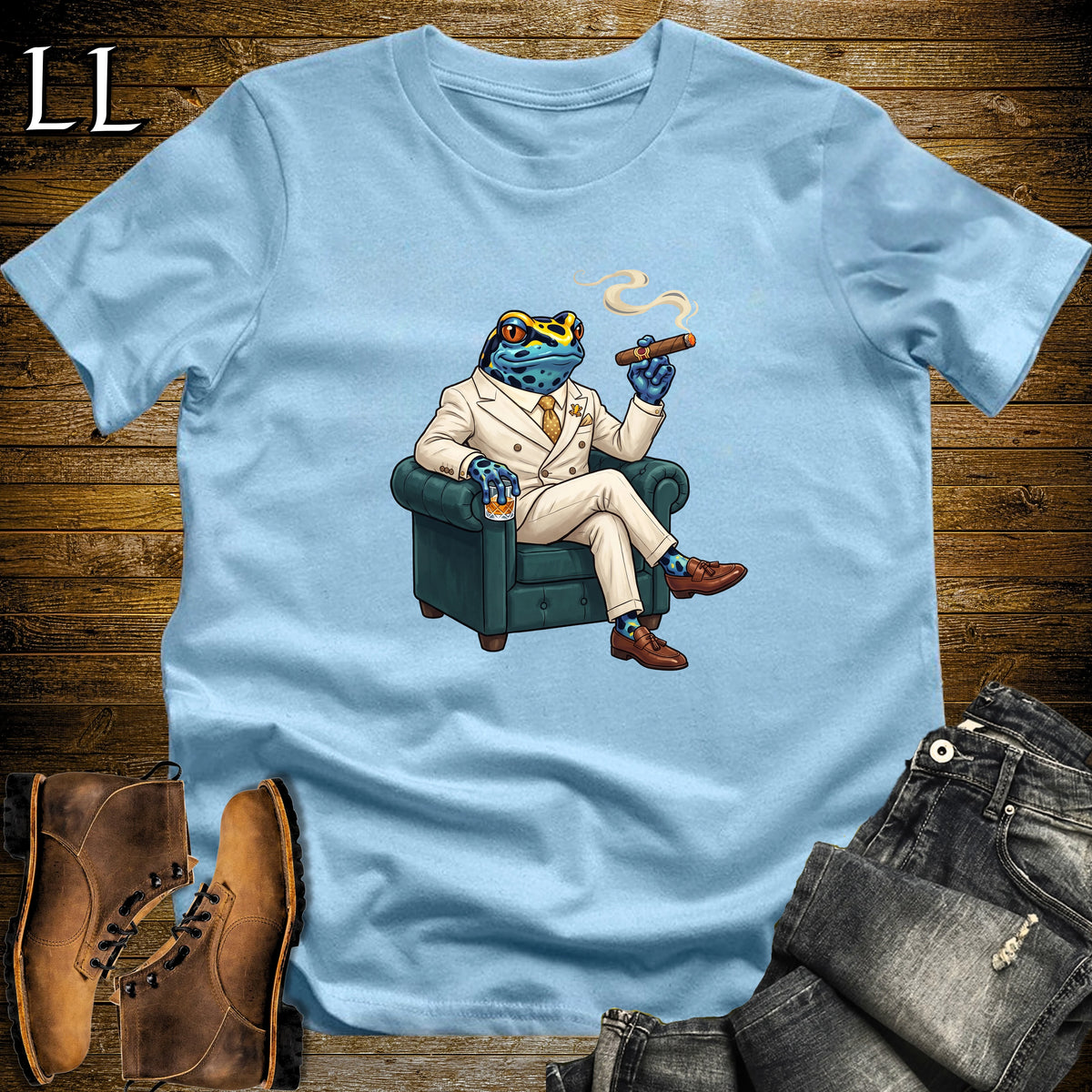 Cigar Lounge Poison Dart Frog T-Shirt Light Blue | Frog Cigar Gift