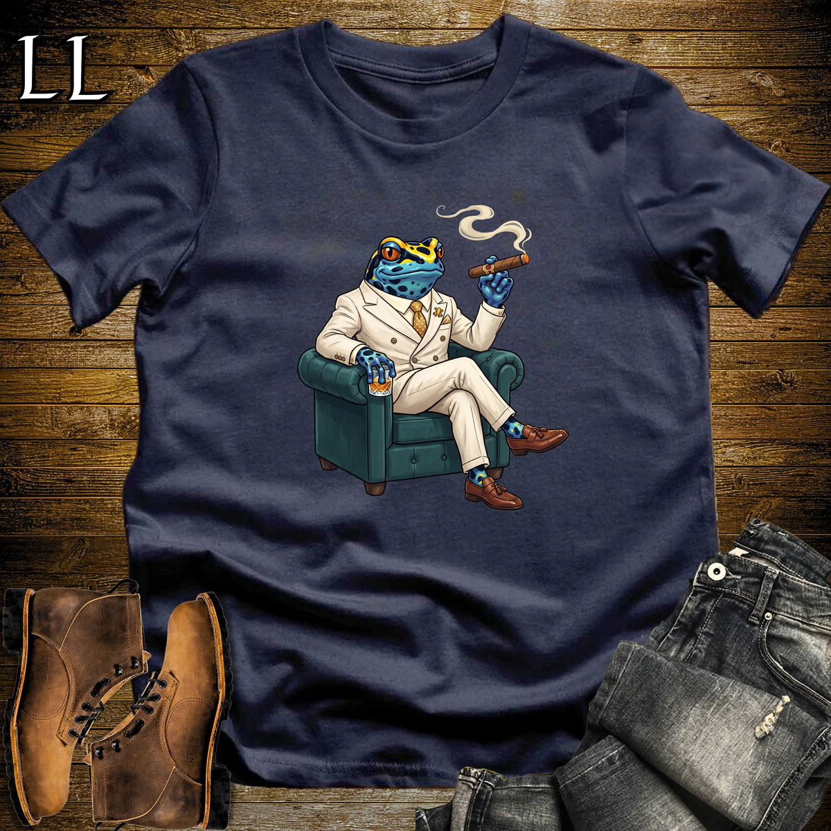Cigar Lounge Poison Dart Frog T-Shirt Navy | Frog Cigar Gift