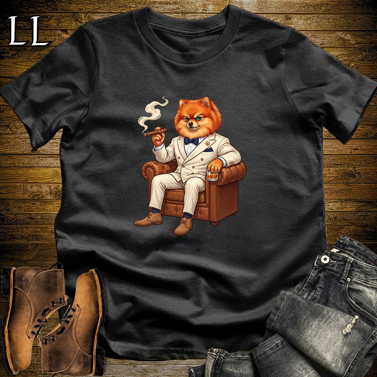 Cigar Lounge Pomeranian T-Shirt Black | Dog Lover Cigar Gift