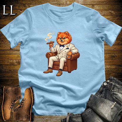 Cigar Lounge Pomeranian T-Shirt Light Blue | Dog Lover Cigar Gift