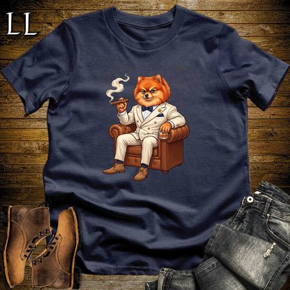 Cigar Lounge Pomeranian T-Shirt Navy | Dog Lover Cigar Gift