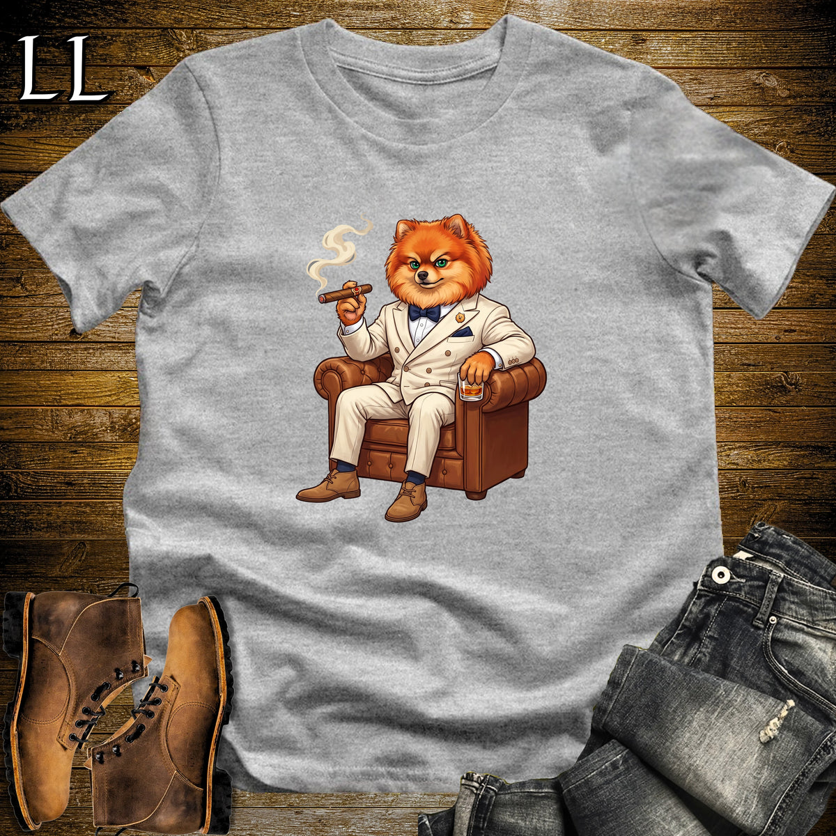 Cigar Lounge Pomeranian T-Shirt Sport Grey | Dog Lover Cigar Gift