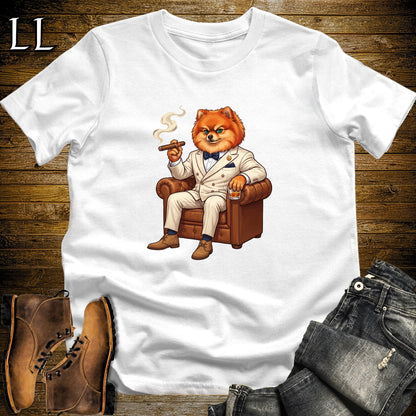Cigar Lounge Pomeranian T-Shirt White | Dog Lover Cigar Gift