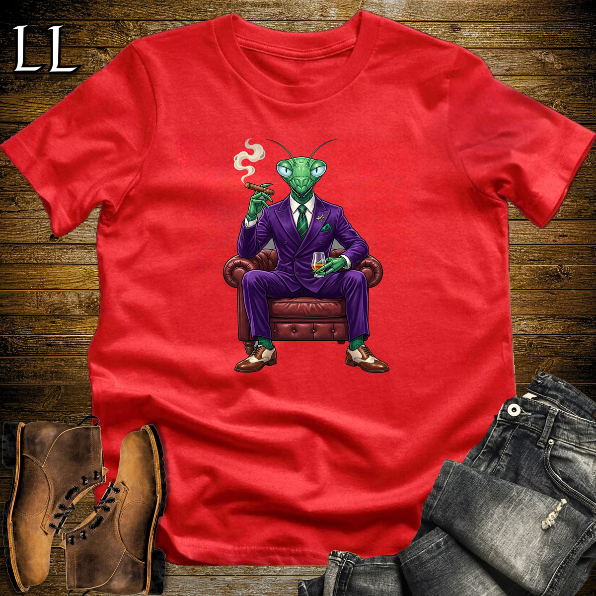 Cigar Lounge Praying Mantis T-Shirt Red | Animal Cigar Gift