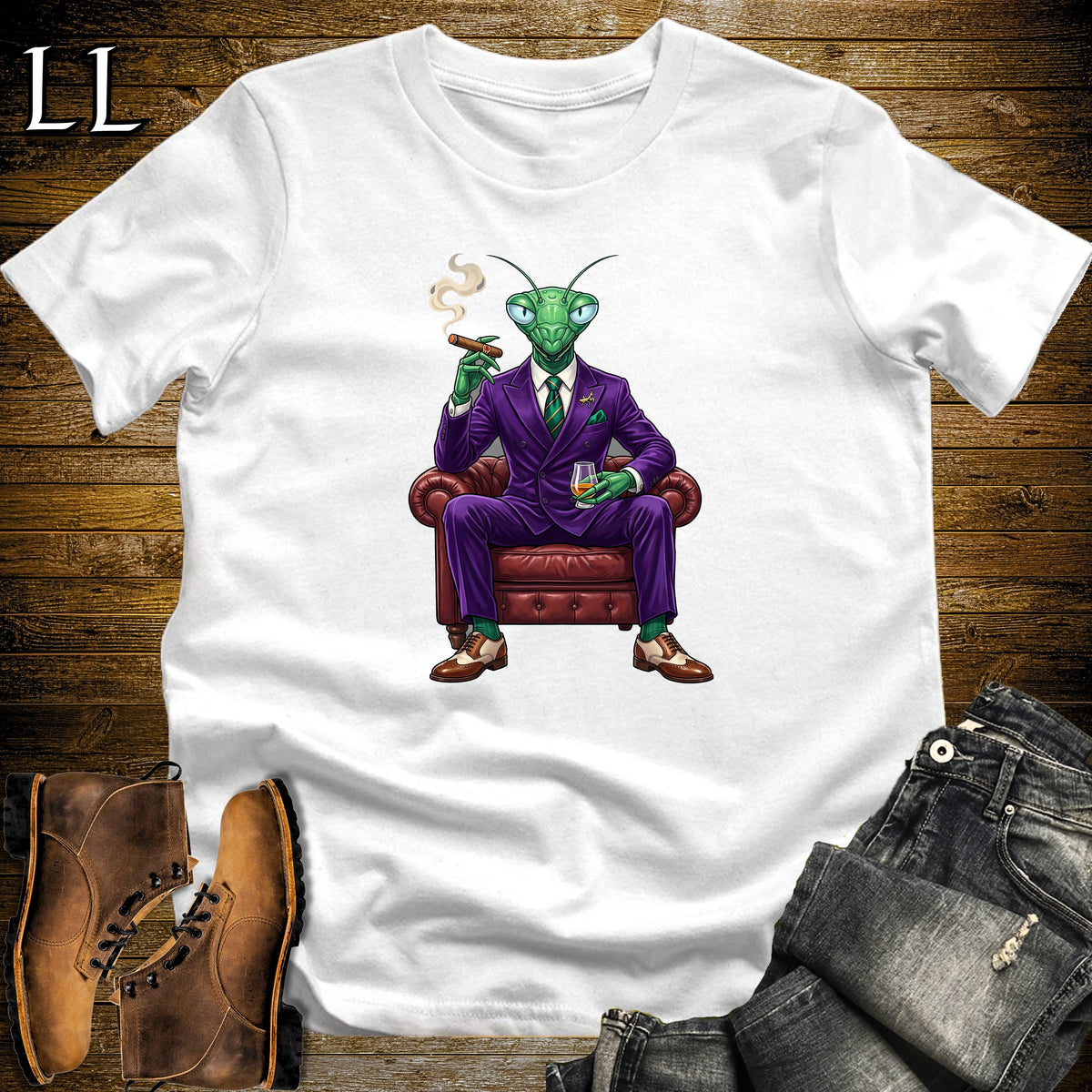 Cigar Lounge Praying Mantis T-Shirt White | Animal Cigar Gift
