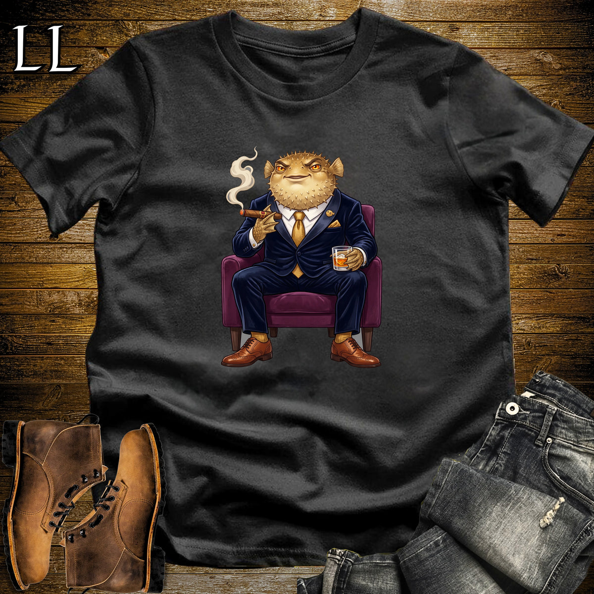 Cigar Lounge Pufferfish T-Shirt Black | Beach Cigar Gift