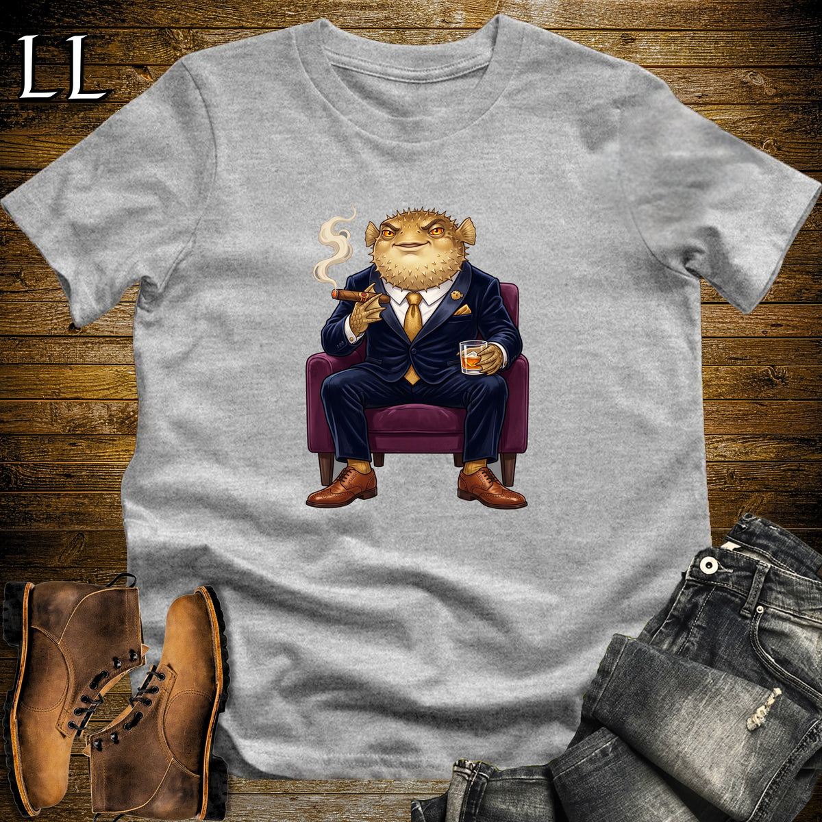 Cigar Lounge Pufferfish T-Shirt Sport Grey | Beach Cigar Gift