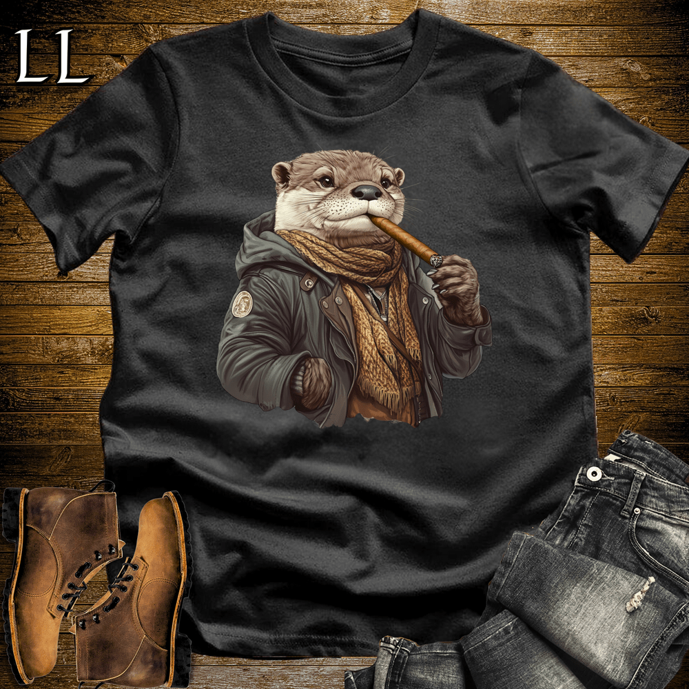 Cigar Otter Shirt Black | Funny Animal Cigar Graphic Tee