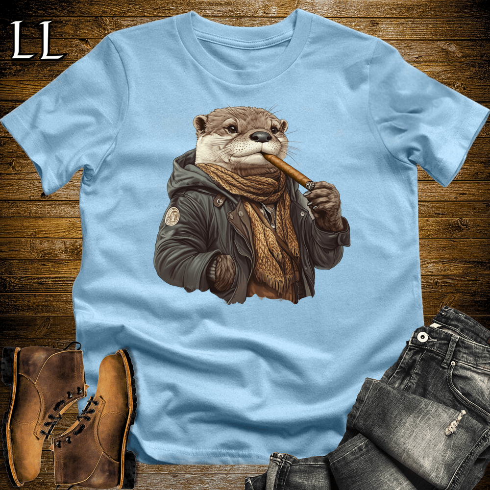 Cigar Otter Shirt Light Blue | Funny Animal Cigar Graphic Tee