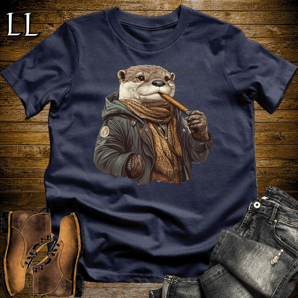 Cigar Otter Shirt Navy | Funny Animal Cigar Graphic Tee