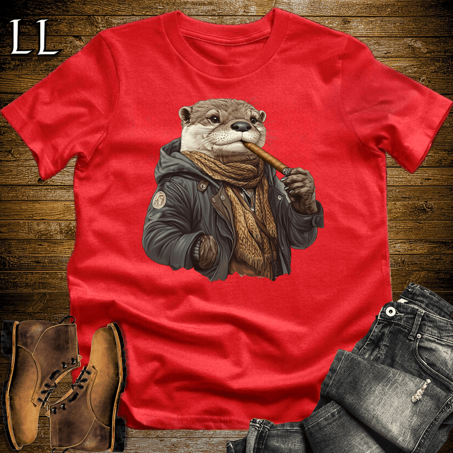 Cigar Otter Shirt Red | Funny Animal Cigar Graphic Tee