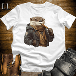 Cigar Otter Shirt White | Funny Animal Cigar Graphic Tee
