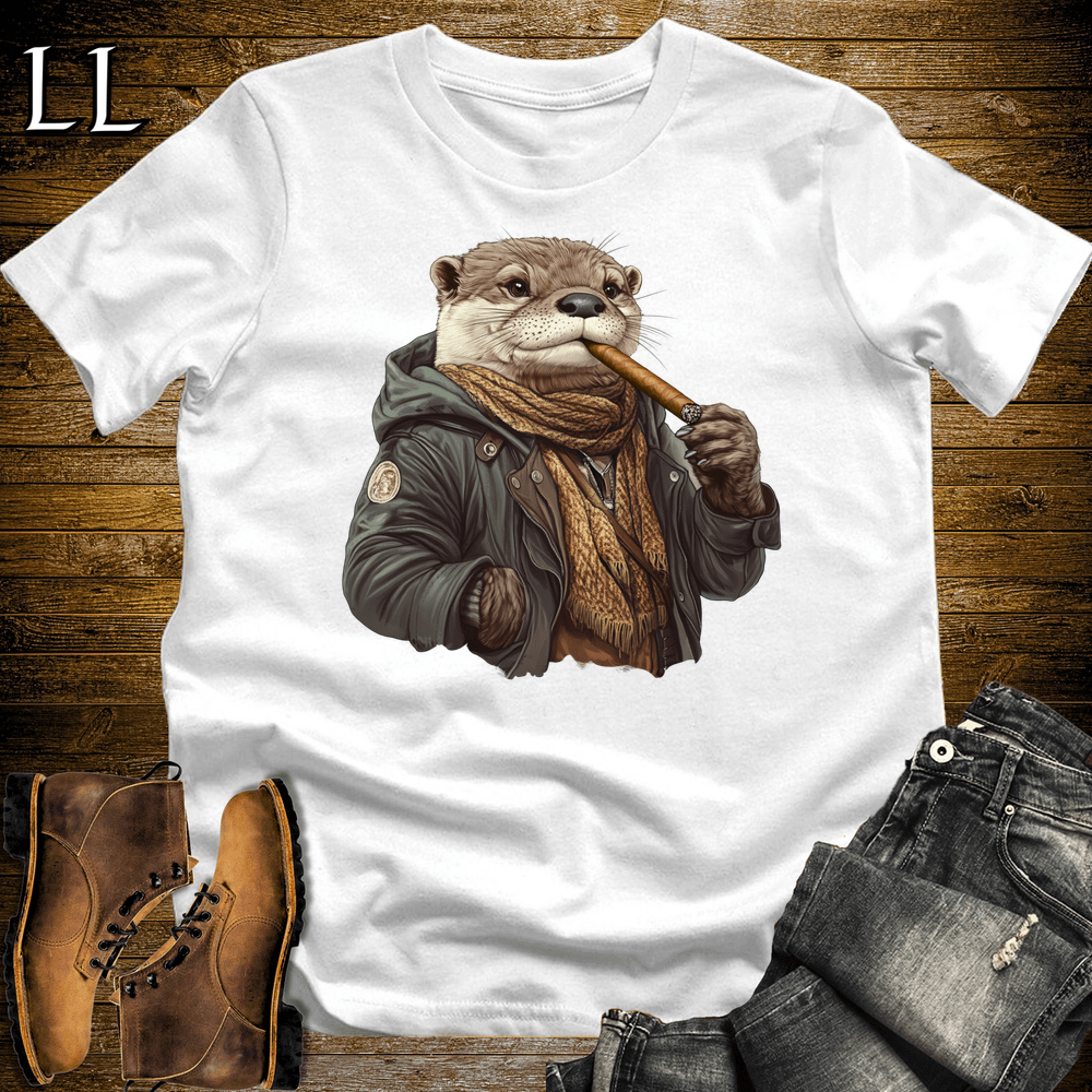 Cigar Otter Shirt White | Funny Animal Cigar Graphic Tee